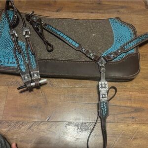 NEW Turquoise & Gator Western Saddle Pad & Matching Tackset with One ear